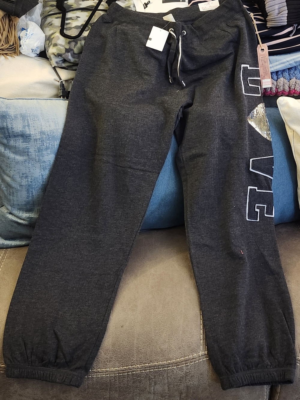 Womens Plus Charcoal Grey Jogger Sweatpant/Capri with Side 'LOVE' Detail